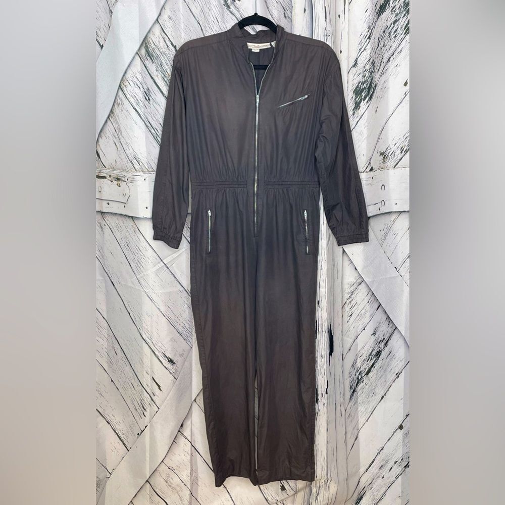 Vintage 70s Liz Claiborne Jumpsuit Gray Cotton 8